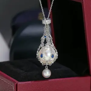 S925 sterling silver mesh bag pearl necklace pendant can be opened and adjusted 40-56cm