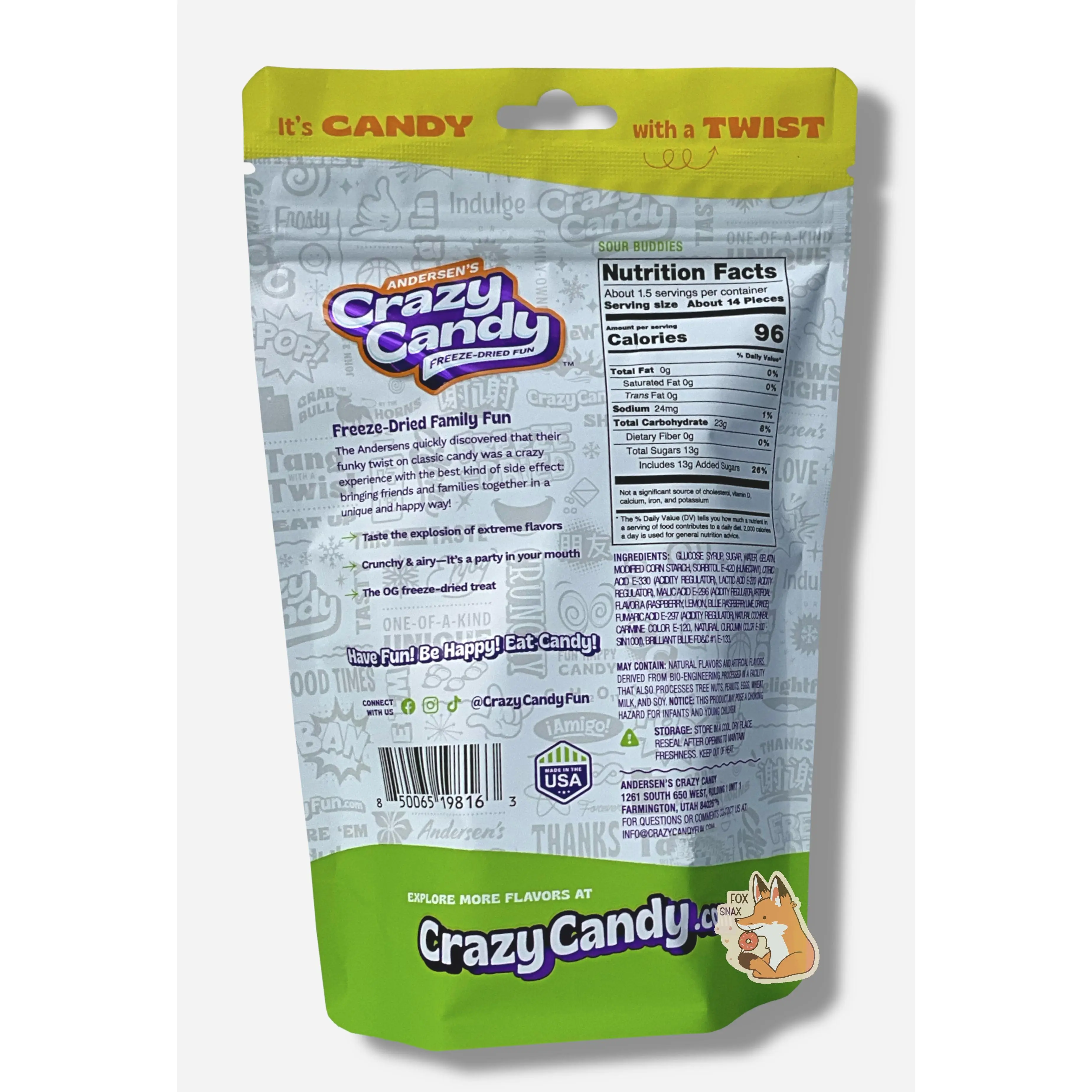 Andersen's Crazy Candy Freeze-Dried Sour Buddies Gummy Kids 1.5 oz