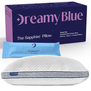 DreamyBlue | Sapphire Pillow - Adjustable Loft Luxury Cover with Shredded Memory Foam & Cooling Beads for Wide Shoulders - CertiPUR-US Certified Skin-Friendly Sleep Solution