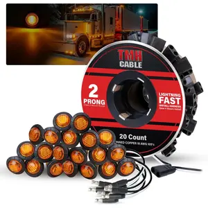 20 Pcs 3/4 Inch Side Marker Amber Lights with Connector Plug + 2 Pin Continuous Wire Harness Roll, Mix Pack for Plug and Play Hassle-Free Installation for Truck Trailer RV Pickup