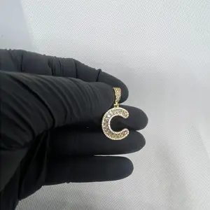 925 Golden Iced out C Pendant