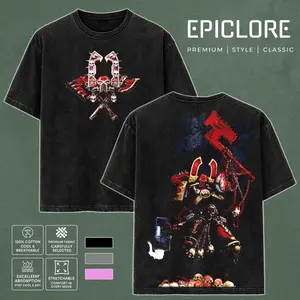 Warhammer 40K KHORNE Oversized Tshirts for Men Gym Vintage Heavyweight Tshirts Soft Cotton Wash Baggy gaming tees