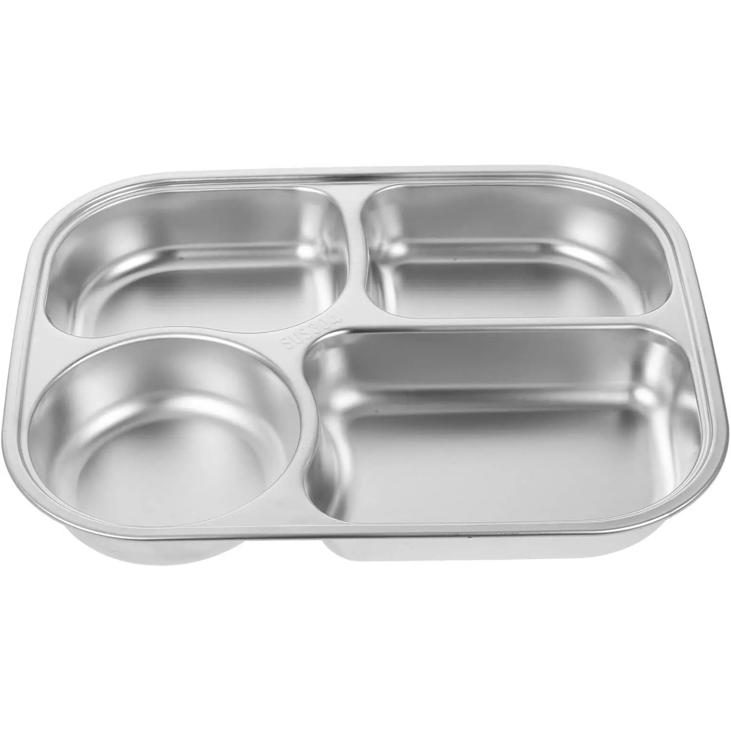Stainless Steel 4-Section Divided Plate, Rectangular Portion Control Dinner Tray for Adults Meal Prep, Kitchen & Camping Use, 10.23x7.28x1.57in (Portioning-Ready)