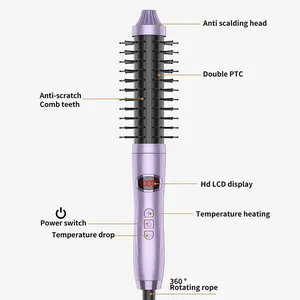 Infrared Thermal Bounce Brush - Heatless Curling Iron Barrel Styler Hair Straightener Comb for Dry Hair with Negative Ions & Infrared Technology Purple