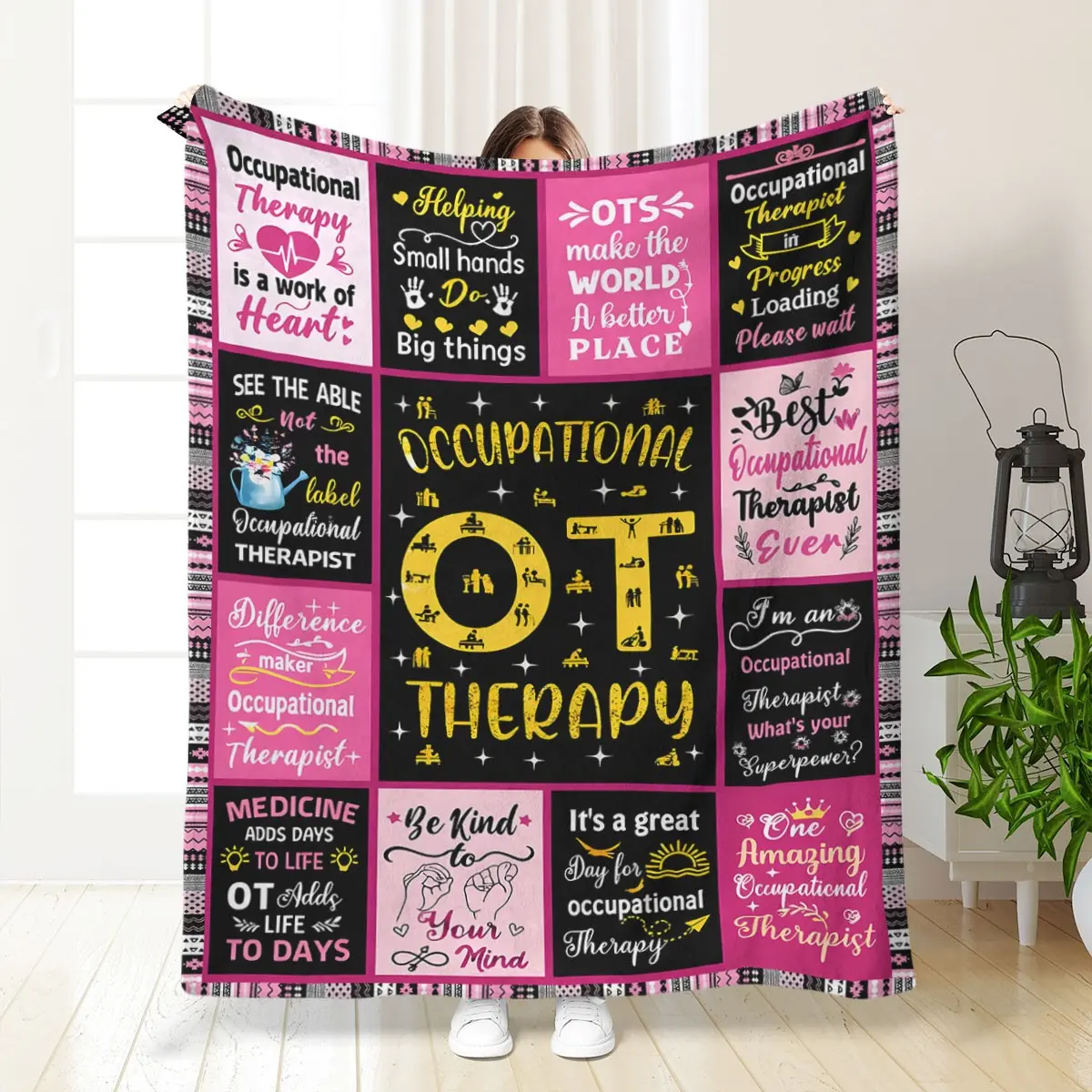 Occupational Therapy Blanket Slogan Print Blanket Occupational Therapist Gifts for Women,Ot Throw Blankets Best Occupational Therapy Gifts for Women Occupational Therapists