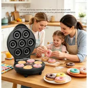 Mini Donut & Waffle Maker, 7-Slot Home Baking Machine, Ideal for Breakfast, Snacks, Desserts & More  SURE