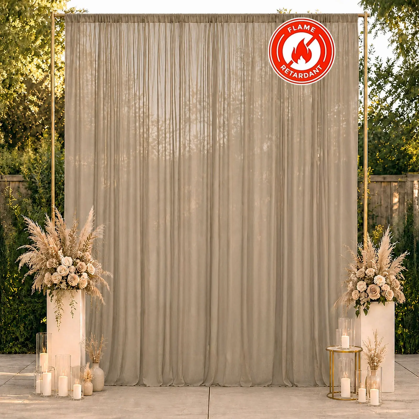 eFavormart Sheer Chiffon Backdrop Curtain Single Panel, 10x12 ft Natural Durable Flame-Retardant Draping Fabric with Rod Pocket for Weddings, Indoor/Outdoor Home Use