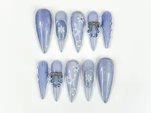 AuréNails – Frosted Winter Press On Nails | Icy Blue Snowflake Nails | Sparkle Silver Nails | Holiday Winter Press Ons | Elegant Frozen Nail – AN12