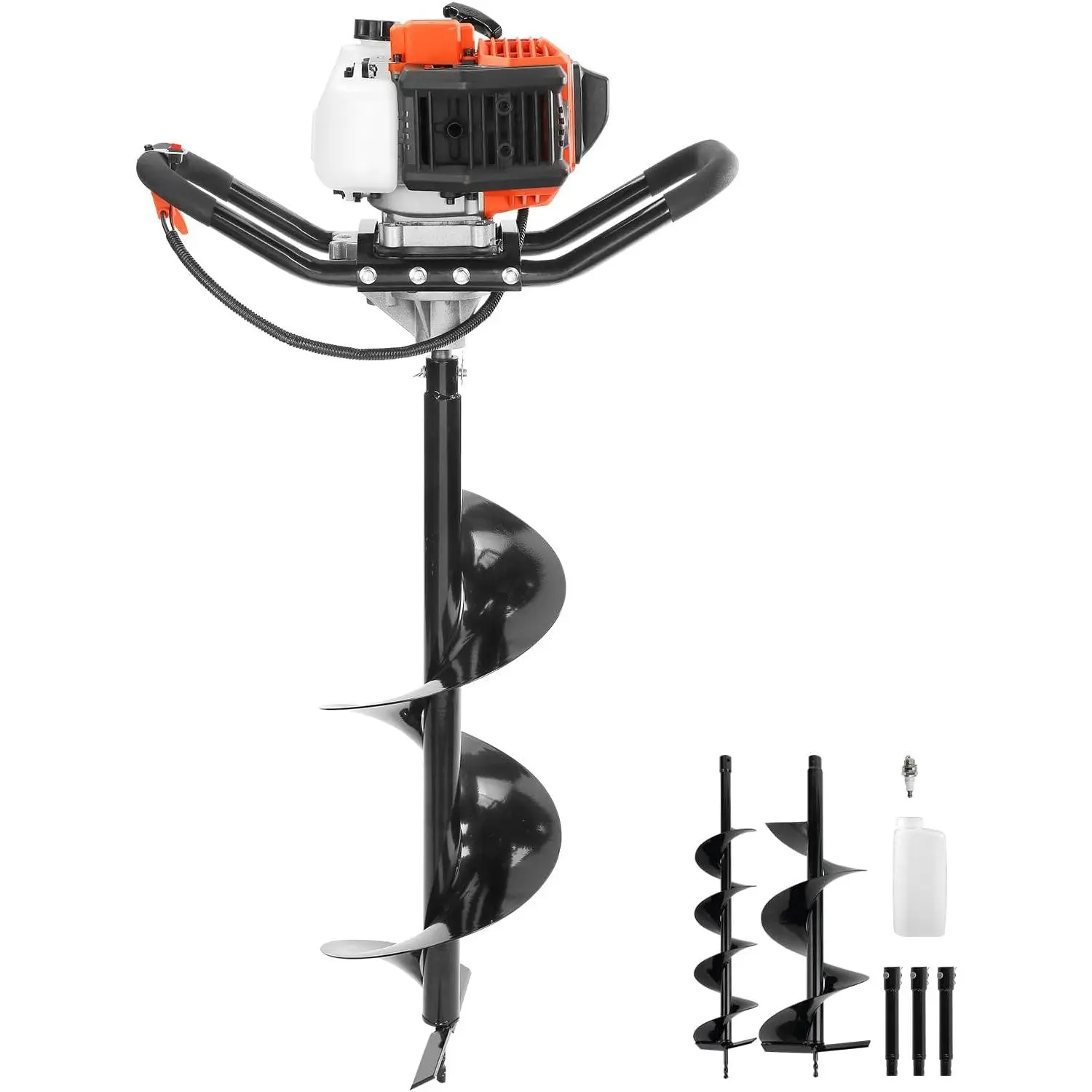Spring new arrivals Post Hole Digger,52cc 1450W Auger Digger,Gas Powered Earth Digger with Two Drill Bit 6''& 10''and 3 Extension Rods,for Farmland,Garden and Plant,EPA Certification,Black+Orange+White