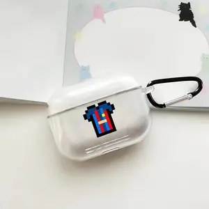 Pixel Art Soccer Jersey Pattern ​​Earphone Case with Carabiner, 1 Count Decorative Earphone Protective Cover Compatible with AirPods 1 2 3 Pro 2/Pro