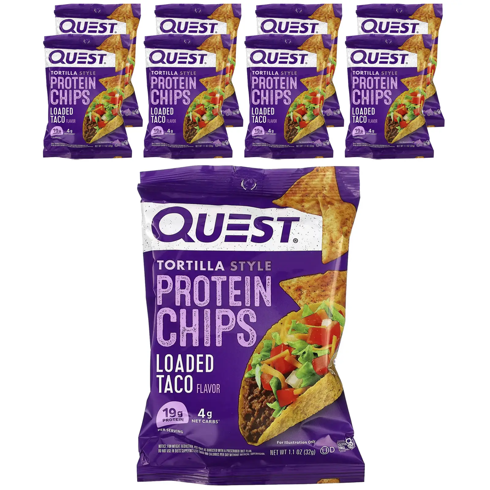 Quest Nutrition Tortilla Style Protein Chips, Loaded Taco, 8 Bags, 1.1 oz (32 g) Each