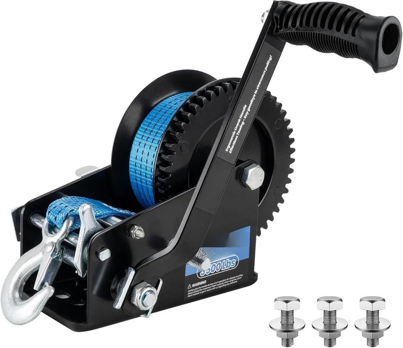 3500lbs Heavy Duty Boat Trailer Winch with 32FT Strap2-Way Ratchet 4:1/8:1 Gear Trailer WinchPortable Hand Crank Winch for Boat, , Trailer, RV, ATV, Jet Ski