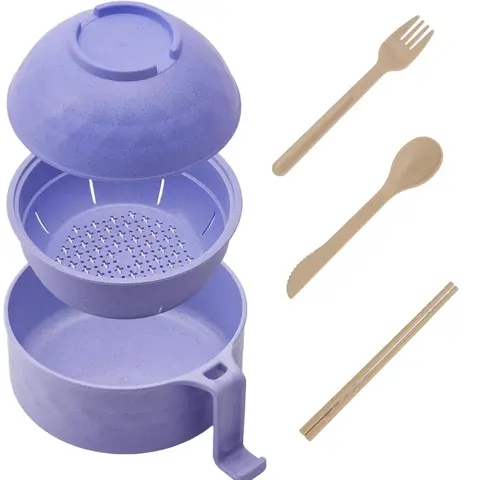 MIUVA 6-Piece Adult Ramen Bowl Set with Cutlery (Chopsticks, Spoon), Filter Cover, Dust-Free Chop Rack - BPA-Free, Dishwasher-Safe, Microwave-Safe Eco-Friendly PP Materials - Quick Tableware Value Pack for Busy Individuals, Thanksgiving, Christmas Gifts