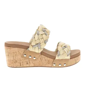 Corkys Womens Total Knockout Braided Studded Slide  Casual Sandals Casual Mid Heel 2-3" - Beige, Brown