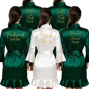 Elegant Satin Bathrobe Personalized with Wedding Date for Bride Bridesmaid - Soft Robe for Women Best Gift for Bridal Party