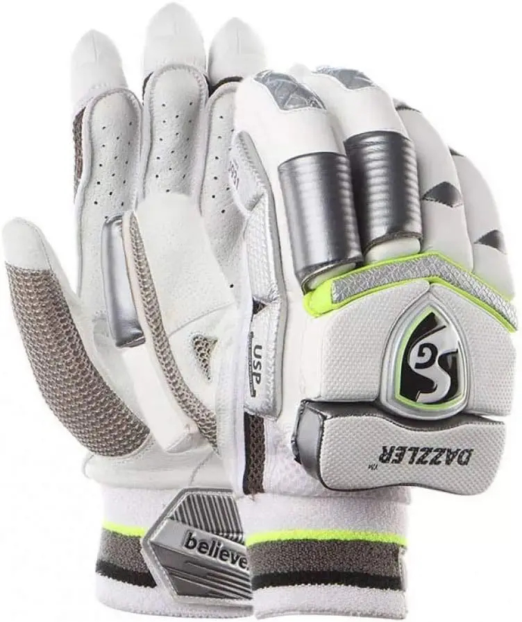 SG SG01BA040087 Dazzler Willow Cricket Batting Gloves - Male Adult, Ambidextrous, Better Flexing, Breathable - Left Hand, Fully Ventilated, Cotton, Heavy Duty Spacer Mesh, Minimize Wear-And-Tear, Non-Toxic Pu, Leather, Abrasion Resistant Sports Gloves, Pr