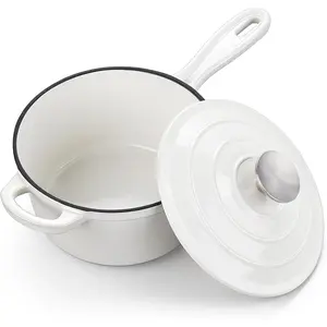Small Cast Iron Pot,  1 Quart Enameled Cast Iron Sauce Pan with Lid, Heavy Duty Enamel Dutch Oven Kitchen Cookware for Making Pasta, Boiling Soup, Warming Milk, Nonstick & Oven Safe, White