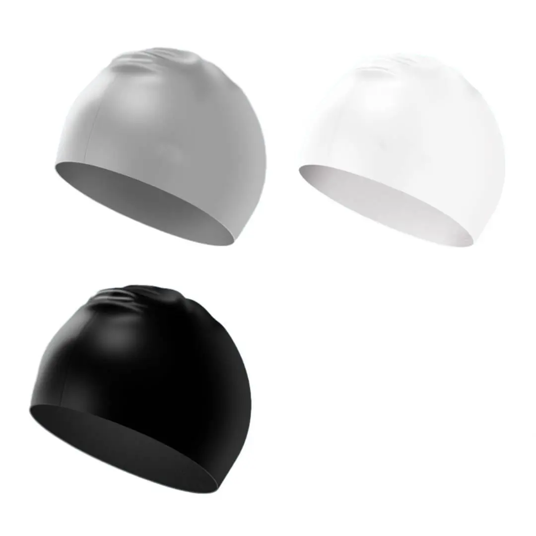 Unisex Solid 3pcs Short Silicone Swim Caps - 1 Size, Snug Fit, Stretchable, Water-Resistant, Non-Slip, Durable Material, Hair Protection for Adults, Water Sports, Versatile Use