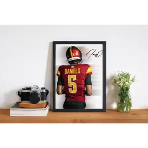 Jayden Daniels Commanders Art: Football Man Cave Poster (Poster Print Unframe