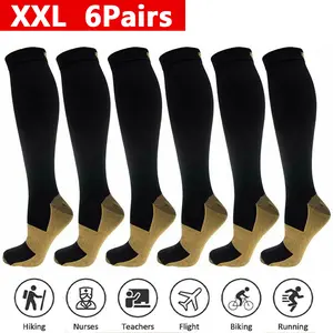 6 Pairs XXL Copper Compression   Non-Slip Pilates Ankle   Socks 20-30mmHg Graduated Support Mens Womens