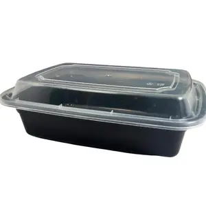 28 oz. Black Rectangular Microwavable Heavy Weight Container with Lid  - 150/Case Kitchen Utensils