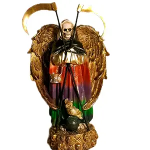 13 Inch Santa Muerte Statue with Wings Standing Religious Decor Gothic Style Rosary Goth Cross Ornaments 7 Colors for Home Office Business Settings