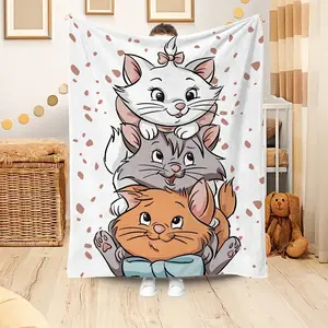 Cat Adventure Cartoon Pattern Flannel printed blanket suitable for all seasons suitable for living room office sofa and travel