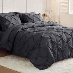 King Size Comforter 7 - a Bag King for, Pintuck Comforter Sets with Comforter, Flat Sheet, Sheet and Pillowcases  Shams, Dark Grey