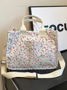 Women's Cute Ditsy Floral / Cherry Pattern Tote Bag, Large Capacity Shoulder Bag with Pocket, Casual Trendy Versatile High-quality Daily Commuting Bag