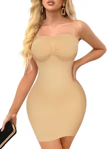 Women's Plain Casual Shapewear Dress With 1 Pair Detachable Straps, High Stretch Seamless Camisole Dress, Tummy Control Slimming Bodyshaper, Women's Underwear & Shapewear