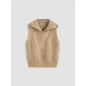 Solid Zip Up Knitted Vest