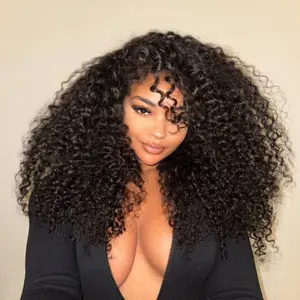 Arabella Hair Deep Curly Slip On & Go Drawstring Wig Glueless 13x6 Ear to Ear Deep Wave Front Lace Human Hair Wig Pre-everything Natural Black SpringStatements