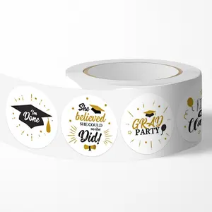 1roll/500pcs Stickers Transparent Gold Foil Graduation Gift Stickers - Round PVC Self-Adhesive Decals for DIY Gift Wrapping & Craft Embellishments with English Text Self Adhesive Label Round Labels