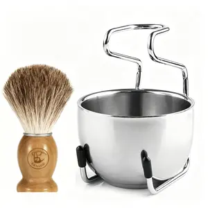 Shaving Brush Set for Men, 3 in1 Shaving Kit Includes Nylon Badger Hair Shaving Brush, Stainless Steel Shaving Bowl and Stand for Wet Shave