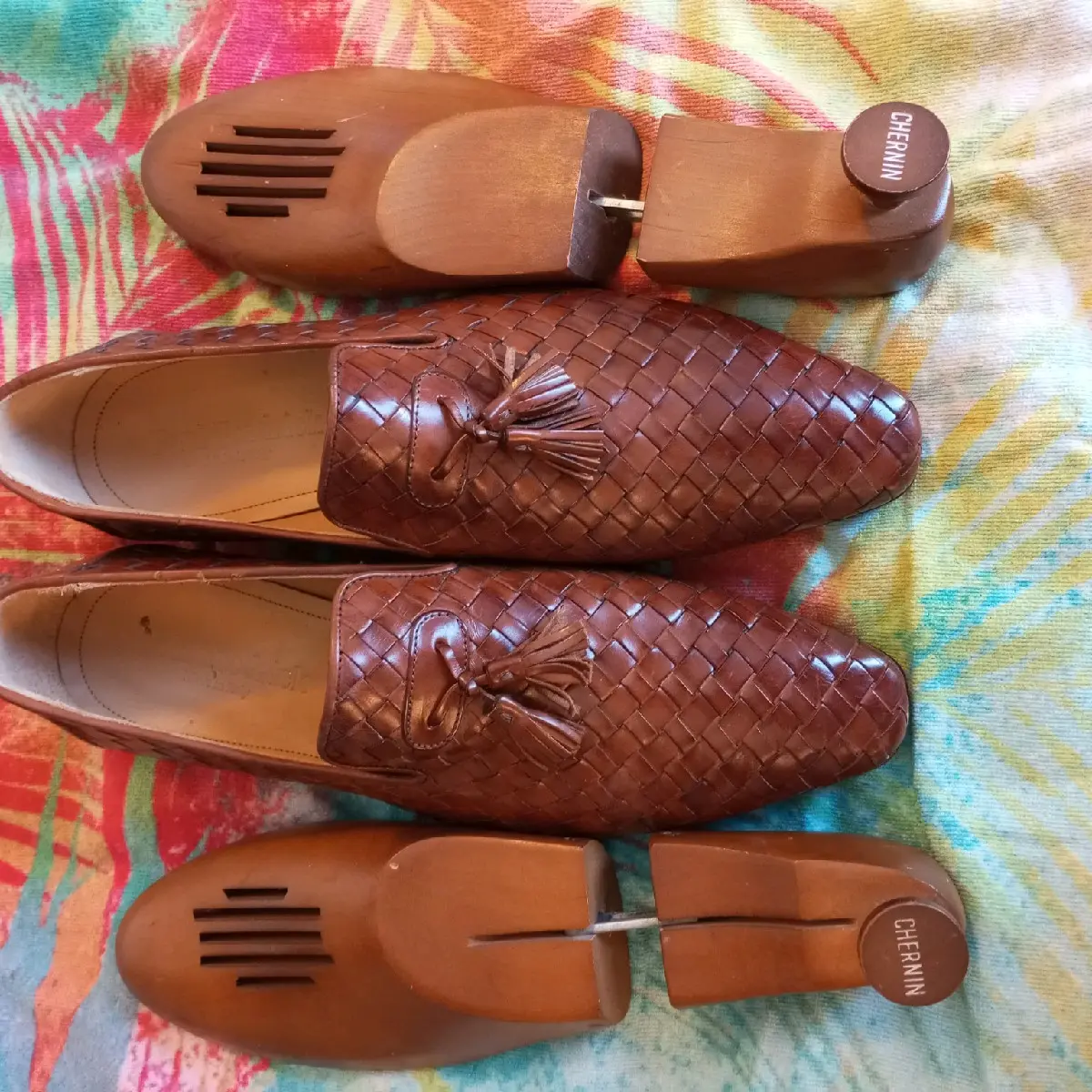 Paul Frederick Real Leather Vero Cuoio Italian Design Slip-on Shoe Size 10 Brown with Shoe Trees - Comfort, Slipon