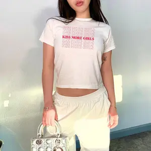 Kiss More Girls Baby Tee, Lesbian Shirt, Pride TShirt, LGBTQ Crop Top, Queer Girls Tee, Pride Clothing, Rainbow T-Shirt, Pride Gift for Her
