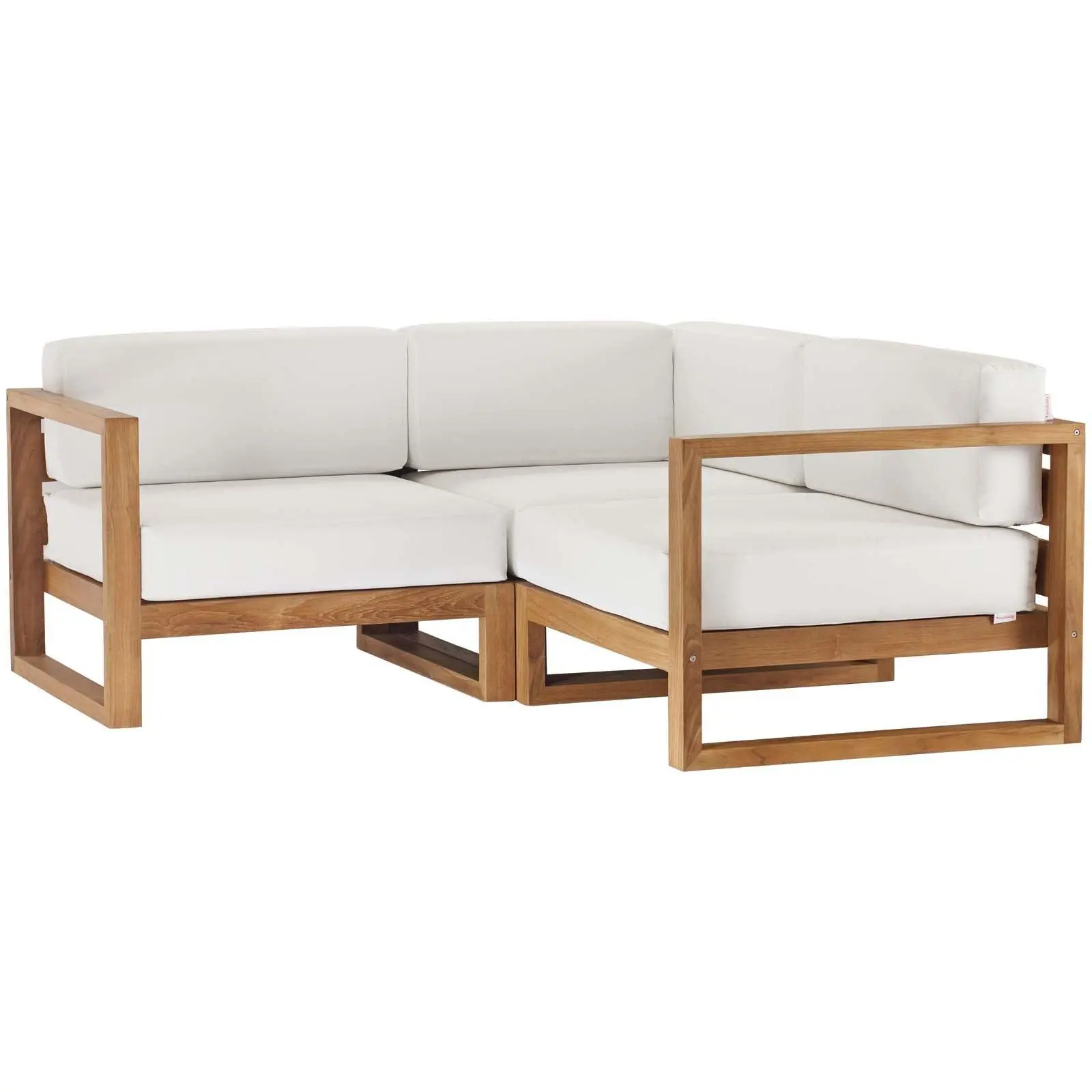 Modway Upland Outdoor Patio Teak Wood 3-Piece Sectional Sofa Set, EEI-4255