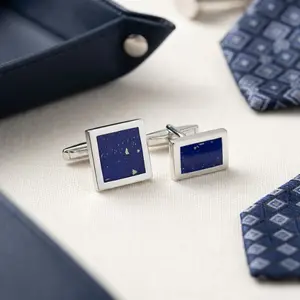 925 Cuff Links for Men, Elegant Square Blue Lapis Lazuli Stone, Polished Edge, Toggle Back Closure, Classic Formal Fashion Accessory - Blue-Silver