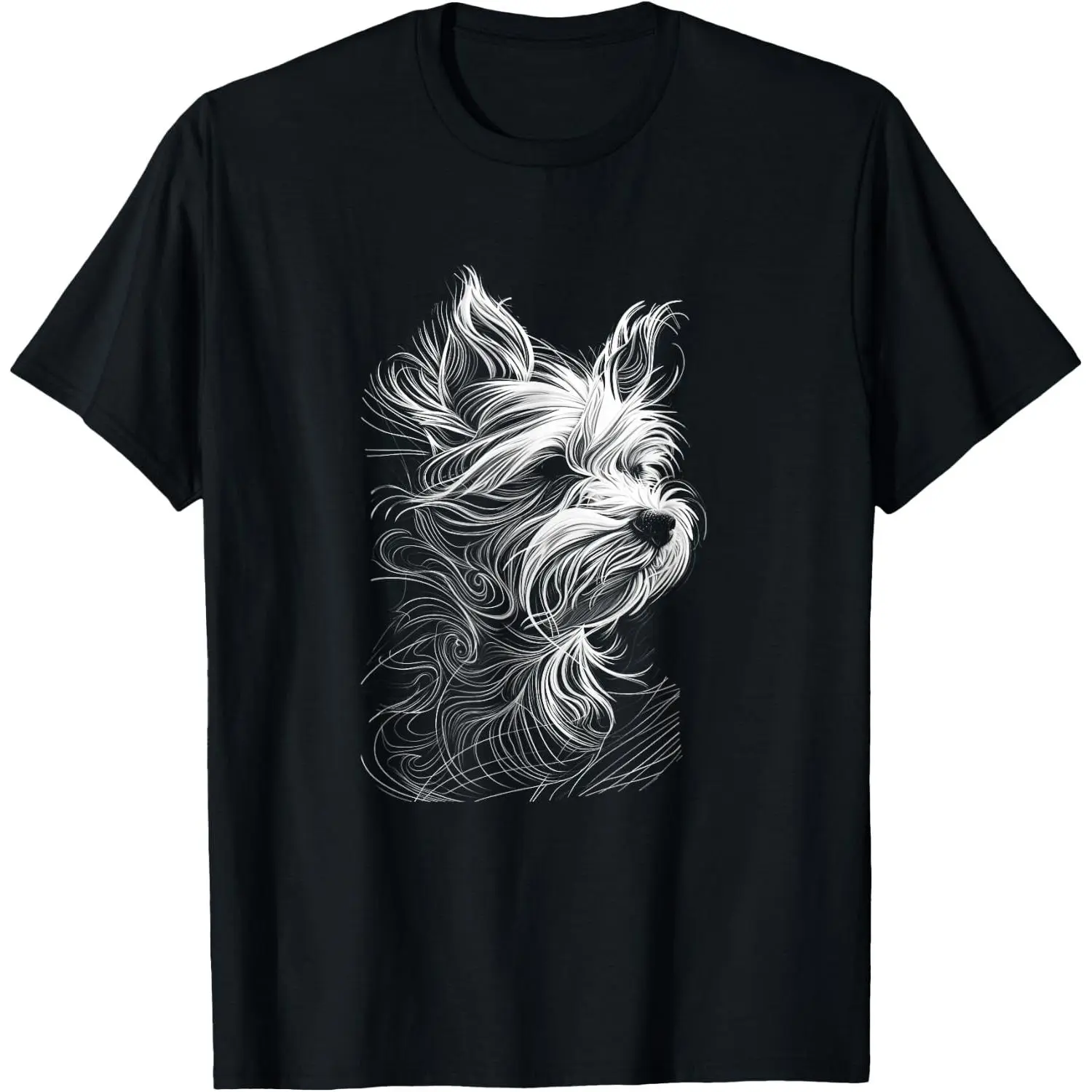 Women's 100% Cotton Short-Sleeve Casual Round Neck Distressed Graphic T-Shirt - Fun Yorkshire Terrier Dog Lover Simple Sketch Design