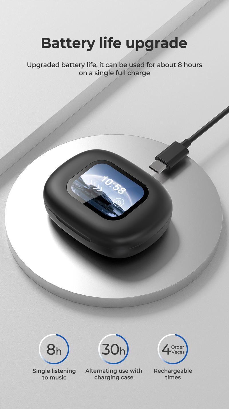 ERAZER XF33 OWS Wireless Bluetooth 5.4 Earphones Luminous Headphones HIFI Sound Quality Music Full Color Display Touch Screen Gaming Headsets Built-in Mic Earbuds Compatible with Phone Computer