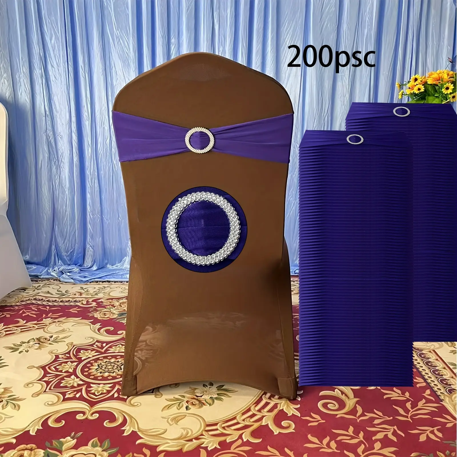 200pcs+160-180g/m2 Milk Velvet Fabric +9 Colors Elastic Lycra Spandex Stretch Chair Strap Sashes Bands Bows Ties with Buckle Universal Fit, for Chair Covers And Tablecloth Decor, Suitable for Weddings, Banquets, Birthday Parties, 29 Other Scenarios