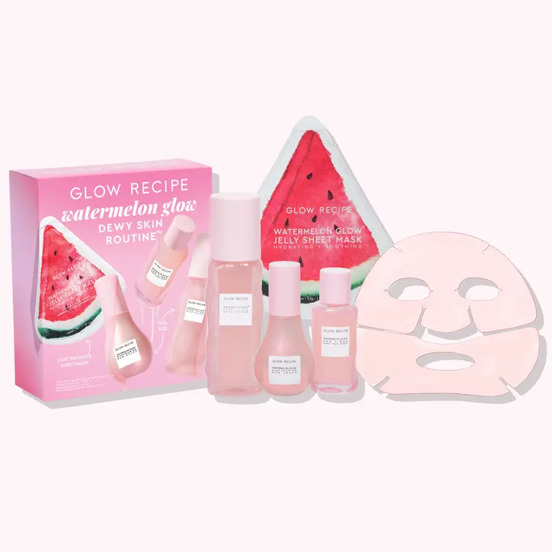 Glow Recipe Limited-Edition Watermelon Dewy Skin Routine Korean Skincare Multi-Pack Mini Gift Set - Gentle, Lightweight, Brightening Vegan Travel-Size Kit for Adults with Sheet Mask, Moisturizer, Hyperpigmentation Treatment (Self Care, Skin Products)