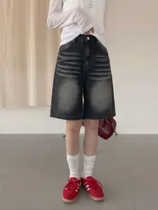 Tall Women's Low Waist Casual Denim Shorts, Summer Jean Shorts, Slim-Fitting Plain Pattern, All Seasons Fashion