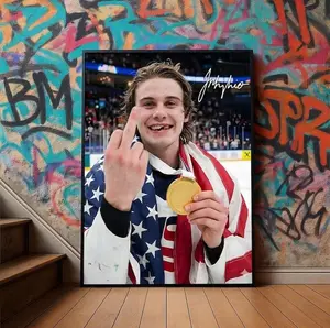 [SALE UP TO 50% + FREE SHIP]  Jack Hughes Gold Medal Poster, USA Hockey Wall Art