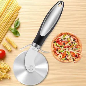 Kitchen Premium Pizza Cutter - Durable Stainless Steel Pizza Cutter Wheel - Easy-to-Clean, Easy-to-Use Pizza Slicer - Super Sharp with Non-Slip Handle - Dishwasher Safe Pizza Wheel (Black)
