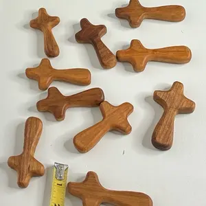 Religious cross, pocket size. Comfort Cross   Made From Cherry Hardwood.  Smooth finish, feels good in your hand.
