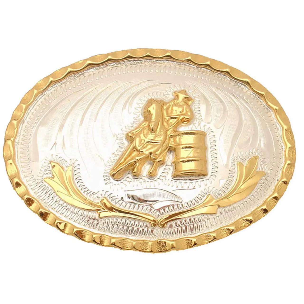 German Silver Barrel Racer Belt Buckle