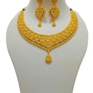 Elegant Gold- plated Necklace and Earrings Set with Intricate Design for Special Occasions