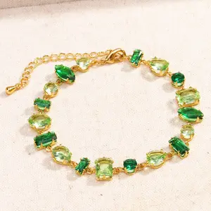 Fashionable zirconia colorful bracelet, ins-style spring-summer green, small, clear, cute candy bracelet