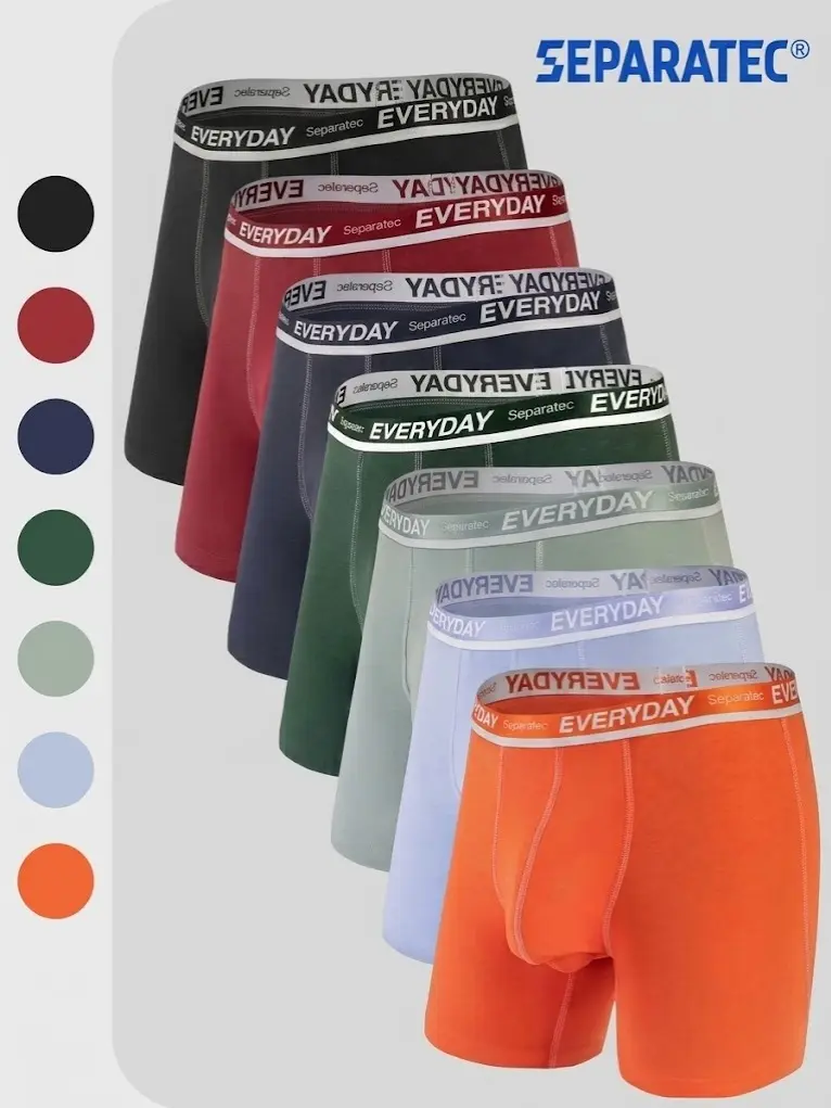 Separatec Men's Long Leg Boxer Briefs with Patented Dual Pouch, Cotton Spandex Compression Menswear, Anti-Chafe, 7-Pack, Activewear, Athletic, Fabric, Sportswear, Soft